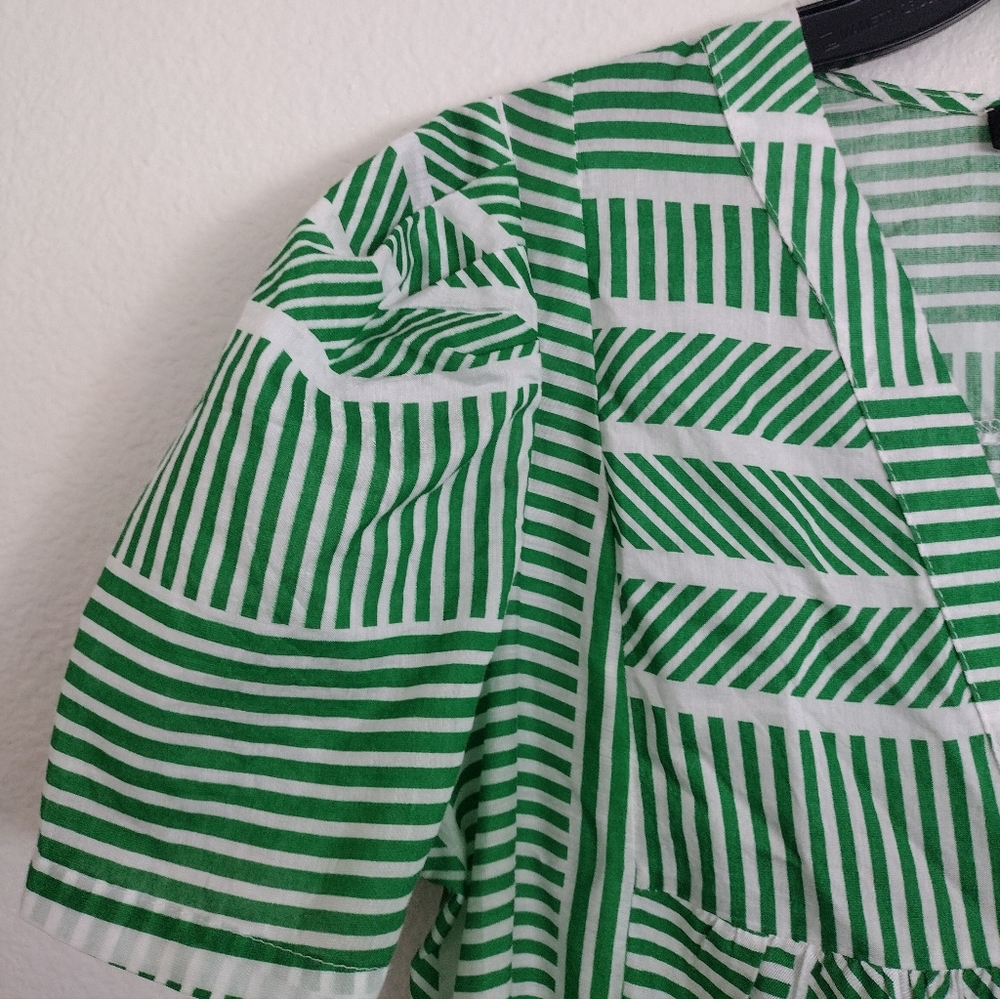 Aqua Green and White Striped Tiered Ruffled Mini Dress Size Medium - Picture 8 of 12